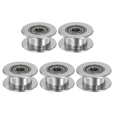HARFINGTON 5pcs 2GT Idler Pulley 4mm Bore 18mm Dia. Aluminum Timing Belt Toothless for 6mm Width Belt 3D Printer CNC Machine Accessories, Silver Tone