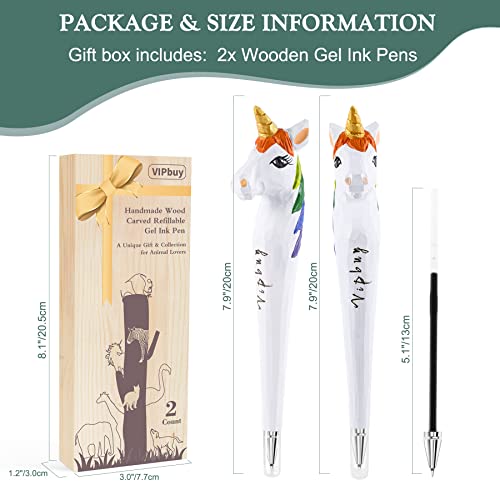 VIPbuy 2 Count 100% Handmade Wood Carved Gel Ink Pens -Novelty Refillable Writing Pens Office School Supplies Birthday Christmas Gift, Unicorn VIPbuy