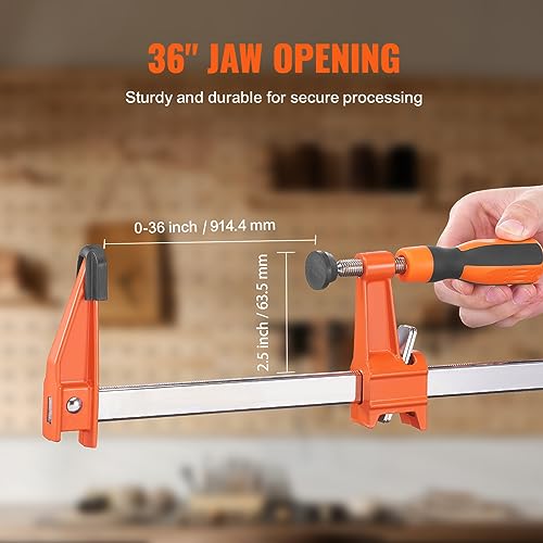 VEVOR Bar Clamps for Woodworking, 2-Pack 36" Clamp/Spreader, Quick-Change F Clamp with 600 lbs Load Limit, 2.5" Throat Depth, Cast Iron and Carbon VEVOR