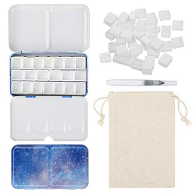 PEVART Empty Watercolor Palette, Metal Empty Watercolor Tin Palette Paint Case with Fold Out Palette with 50 Empty Half Pans for DIY Painting Tray
