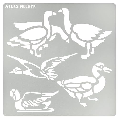 Aleks Melnyk No.477 Metal Stencil, Geese, Ducks, Poultry Farm, Birds, Animals, Canada Goose. Small Stencil, 1 PC, Template for Wood Burning, Aleks Melnyk