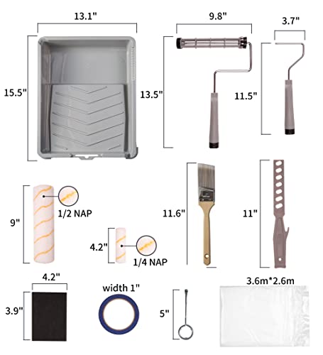 17 Piece Paint Roller Set - Paint Rollers 9"4", Paint Roller Frame,Paint Trays, Microfiber Roller Cover, Paint Kit for House Painting,Paint Brushes Voomey