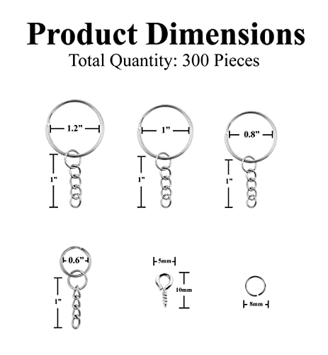 Mandala Crafts Split Key Ring with Chain Kit - Keychain Rings with Open Jump Rings for Keychains - Keychain Kit with Screw Eye Pins for Resin Mandala Crafts