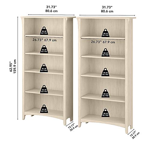 Salinas Antique White 5-Shelf Bookcase Set - Elegant Storage Solution for Any Room Bush Furniture