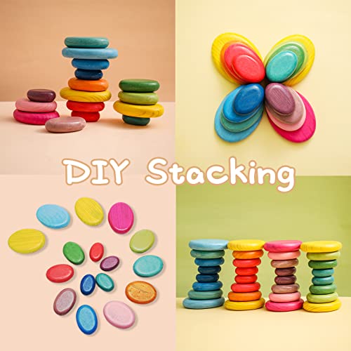 OESSUF 16PCs Stacking Rocks Wooden Stacking Toys Balancing Stacking Stones Wooden Stone Stacking Game for Toddler Wood Sorting Montessori Stacking OESSUF