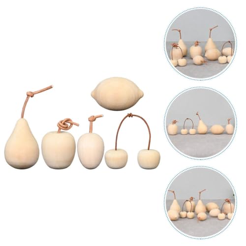 Artibetter 5pcs Unfinished Wooden Peg Dolls Unpainted Pear Apple Lemon Cherry Figure Wooden Fruits Decoration for Craft Thanksgiving Christmas Home ARTIBETTER
