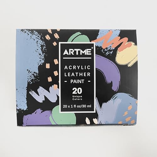 ARTME Acrylic Leather Paint Set, 20 Colors x 30ml Acrylic Leather Dye Kit Perfect for Shoes, Sneakers, Jackets, Leather Sofa, and Car Seat Artme