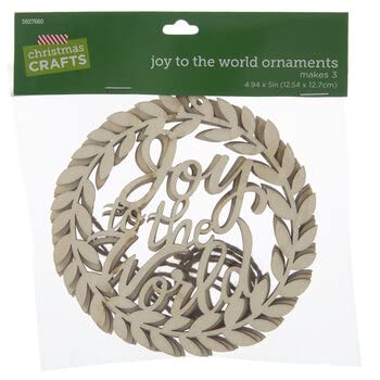 Joy to The World Wreath Unfinished Wood Christmas Cutout Ornaments - 3 Piece Christmas Crafts