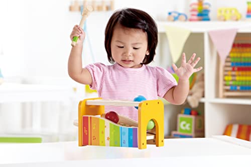 Hape Pound & Tap Bench with Slide Out Xylophone - Award Winning Durable Wooden Musical Pounding Toy for Toddlers,Yellow Hape