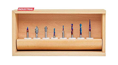 Amana Tool AMS-174 8-Pc General Purpose CNC Router Bit Collection in Wooden Box 1/4 Inch Shank Amana Tool