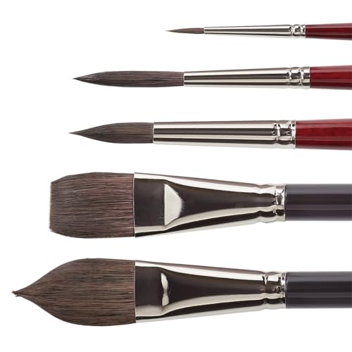 KINGART Equinox, Black Kazan Synthetic Watercolor Brushes, Set of 5 KINGART