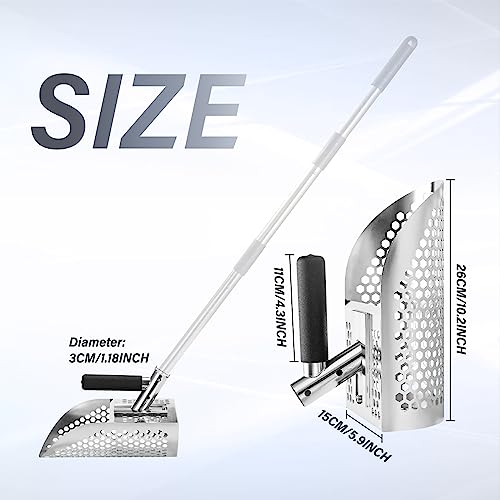 GADFISH Sand Scoop for Metal Detecting, Heavy Duty Metal Detector Beach Finds Scoop, Stainless Steel Metal Detecting Tool Digging Shovel Fast Sifting GADFISH