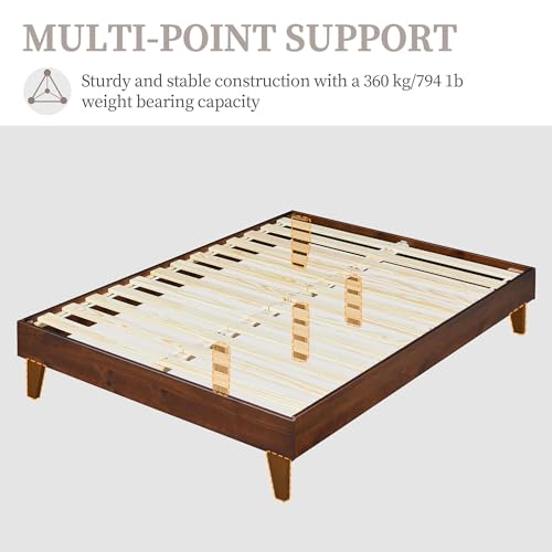 Yaheetech Deluxe Solid Pine Wood Full Bed Frame with DIY Headboard Slots and Wooden Slats Support Yaheetech