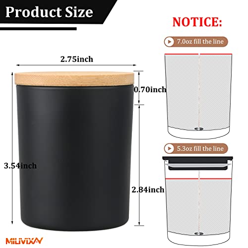 MILIVIXAY 12 Pack 7 OZ Black Matte Glass Candle Jars with Lids and Candle Making Kits - Bulk Empty Candle Jars for Making Candles - Spice, Powder MILIVIXAY