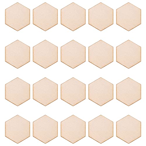 Healifty 100pcs Hexagon DIY Wood Ornaments Small Wood Hexagon Blank Slices Hexagon Wood Shapes 2 inch Unfinished Wood hex Honeycomb Wood Chips DIY Healifty