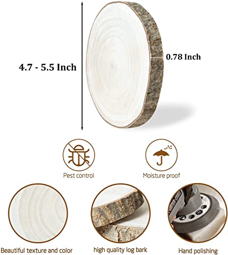 OBTANIM 5 Pcs Natural Wood Slices 4.7-5.5 Inch Large Unfinished Round Wooden Circles with Tree Bark for Table Centerpieces DIY Painting Crafts OBTANIM