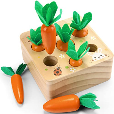 Montessori Toys for 1 Year Old, Wooden Toys Developmental Shape Sorting & Matching Puzzle Carrots Harvest Game, Birthday Gifts for Toddlers Babies
