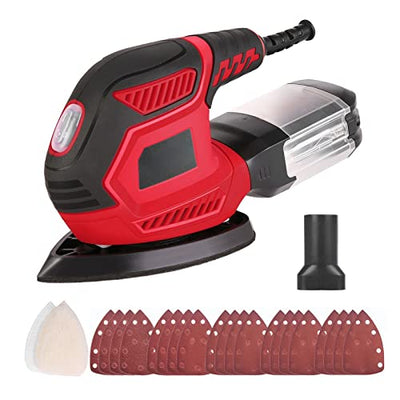 Sander, 200W Compact Electric Sander with 20Pcs Sandpapers & 2Pcs Polishing Pads, 14000 RPM, Hand Sanders with Efficient Dust Collection System for