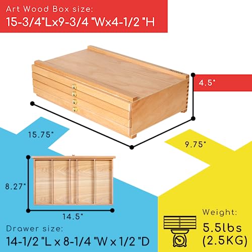 MEEDEN 4-Drawer Artist Supply Storage Box - Portable Foldable Multi-Function Beech Wood Artist Pencil & Brush Storage Box with Drawer & Compartments MEEDEN