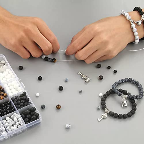 Stone Beads for Jewelry Making, Charm Bracelet Making Kit 450Pcs Beads for Bracelets Making Kit DIY Magnetic Bracelets for Couples Lovers Mchruie