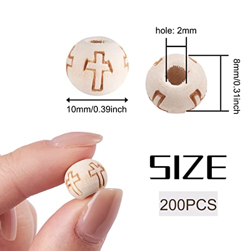 Craftdady 200pcs 10mm Natural Round Wood Beads Unfinished Wooden Ball Spacer Beads with Cross Pattern for Jewelry Making Hole: 2mm Craftdady