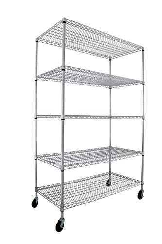 48 x 24 x 76, 4000 LBS, Commercial Metal Shelves for Storage with Wheels for Garage Shelving, 5 Tier Wire Shelving Rack for Kitchen Storage, Heavy Crescent Housewares