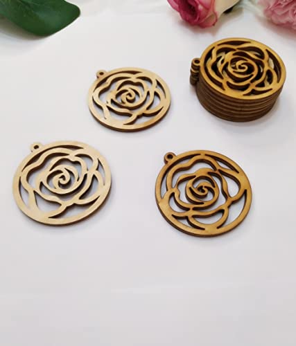 30pcs of Rose Natural Wood Earrings Blanks, DIY Flower Wood Jewelry, DIY Unfinished Laser Cut Wood Jewelry (2'') XIAOYUE