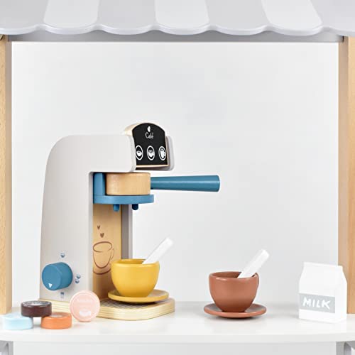 PairPear Kids Wooden Toys Coffee Maker Toy Espresso Machine Playset - Toddler Play Kitchen Accessories Gift for Girls and Boys PairPear