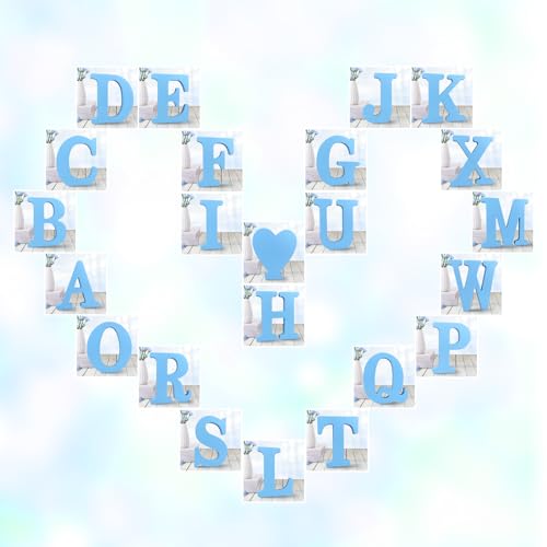 AOCEAN 6 Inch Blue Wood Letters Unfinished Wood Letters for Wall Decor Decorative Standing Letters Slices Sign Board Decoration for Craft Home Party AOCEAN