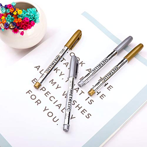 Dyvicl Premium Metallic Markers Pens - Silver and Gold Paint Pens for Black Paper, Glass, Rock Painting, Halloween Pumpkin, Card Making, Scrapbook Dyvicl