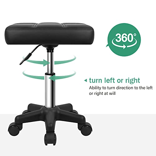 FURWOO Rectangle Rolling Stool with Wheels Height Adjustable Swivel Stool Chair for Spa Salon Massage Black FURWOO