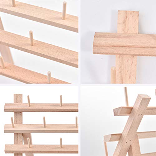 Exceart Thread Storage Rack 30 Spool Cone Foldable Wood Thread Rack Stand Embroidery Machine Holds DIY Bobbin Thread Organizer for Embroidery Craft EXCEART