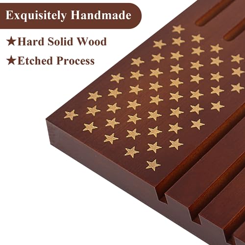 Samplife Coin Rack,Challenge Coins Display Stand Shelves Wooden Army Collectible Coins Holder Rack Case 6 Row Display American Flag Samplife