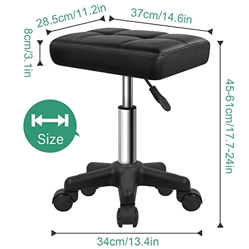 FURWOO Rectangle Rolling Stool with Wheels Height Adjustable Swivel Stool Chair for Spa Salon Massage Black FURWOO