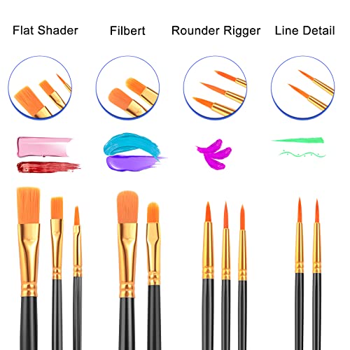 ESRICH Acrylic Paint Brushes Set,8Packs /80 Pcs, Black Nylon Brush Head, Suitable for Acrylic, Oil, Watercolor,Rock Body Face Nail Art,Perfect Suit ESRICH