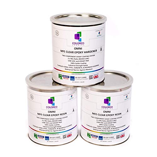 Coloredepoxies 10002 Clear Epoxy Resin Coating 100% Solids, High Gloss For Garage Floors, Basements, Concrete and Plywood. 3 Gallon Kit colored epoxies