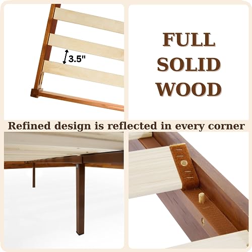 Bme Dinkee Solid Wood King Bed Frame - 15 Inch Modern Minimalist Design with Wood Slat Support Bme
