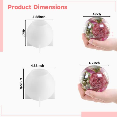 4.7'' & 4''Large Sphere Resin Molds, 2 Pcs Ball Shape Silicone Molds, One-Piece 3D Seamless Globe Epoxy Resin Molds, Large Sphere Resin Casting Mould COSYOO