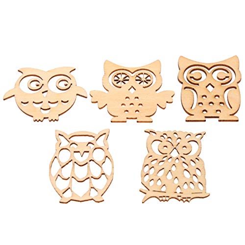 Amosfun 10pcs Wooden Owl-Shaped Slices Unfinished Wooden Crafts with Various Cutout(Random Style) Amosfun