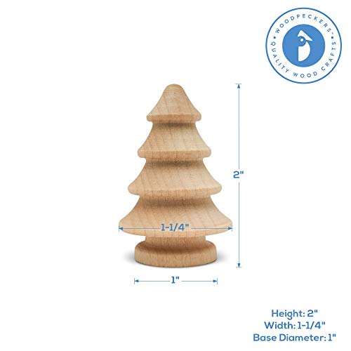 Mini Wooden Christmas Tree 2 inch, Pack of 10 Unfinished Wood Miniature Trees for Christmas Crafts, Peg People, Nature Table, and Small World Play, Woodpeckers