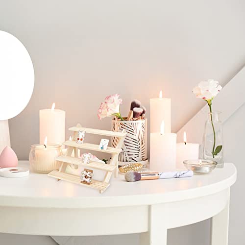 NBEADS 4-Tier Wooden Display Stand Riser, 12-Slot Earring Ring Holder Detachable Unfinished Wood Retail Jewelry Card Display Stand with Groove for NBEADS