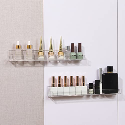 Baosia 4 Pack Wall-Mounted Acrylic Nail Polish Rack with Anti-Slip Inserts - 15 Inch Floating Shelf for Organising Beauty Essentials Baosia