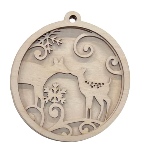 Deer & Snowflakes Door Sign 3 Pieces Laser Cut Out Unfinished RND70 The Wood Shape Store