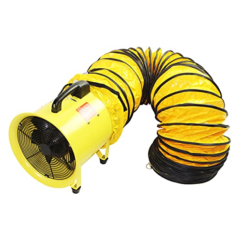 MaxxAir HVHF 12COMBO Heavy Duty Cylinder Fan with 20-foot Vinyl Hose, High Velocity Portable Utility Blower/Exhaust Axial Hose Fan, 12-Inch, Yellow MaxxAir