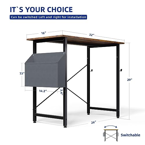 Pamray 32 Inch Computer Desk for Small Spaces with Storage Bag, Home Office Work Desk with Headphone Hook, Small Office Desk Study Writing Table Pamray