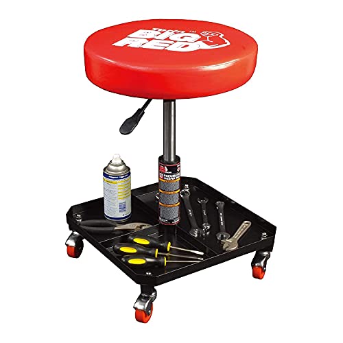 BIG RED TR6350 Torin Rolling Pneumatic Creeper Garage/Shop Seat: Padded Adjustable Mechanic Stool with Tool Tray Storage, Red Large BIG RED