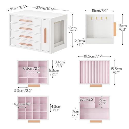 HOOBRO Jewelry Box for Women, Wooden Jewelry Organizer with Transparent Window, 4-Layer Jewelry Organizer Box, Jewelry Holder Organizer for Earrings, HOOBRO