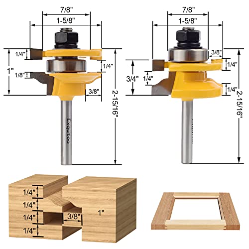 Exqutoo 3PCS 1/4" Shank Router Bit Set, Raised Panel Cabinet Door Making Router Bits, Cemented Carbide Router Bits, Woodworking Tools Router Door & Exqutoo