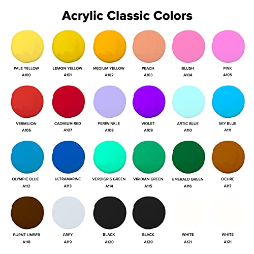 GenCrafts Acrylic Pouring Paint 24 Colors Pre-Mixed High Flow - Ready to Pour - 2 oz. Bottles - Vibrant Paints for Multi-Surface (Classic 24 x 60ml GenCrafts