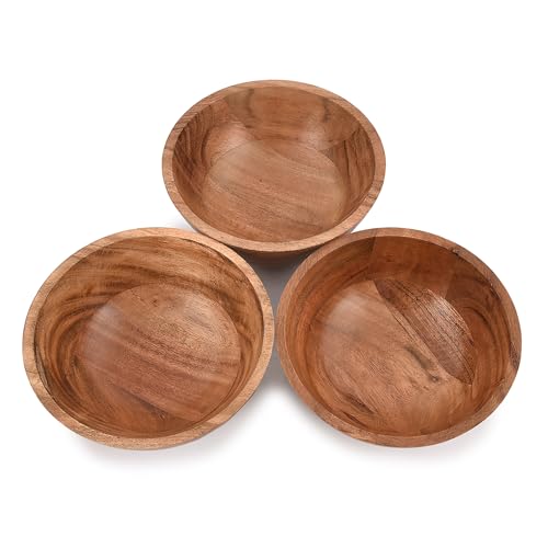 NIRMAN Bowl Set Acacia Wood for Kitchen Bowls for Entertaining Small Snack Bowls Set Kitchen Counter, Candy Bowl Bowls, Wooden Bowls for Décor (6" x NIRMAN